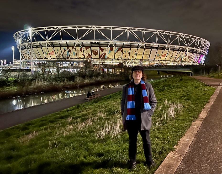 Aug 1st joe hurley enroute to pudding mill lane tube outside west ham s  lit up london stadium following last home match of season  a draw v champions man city ph clive selley