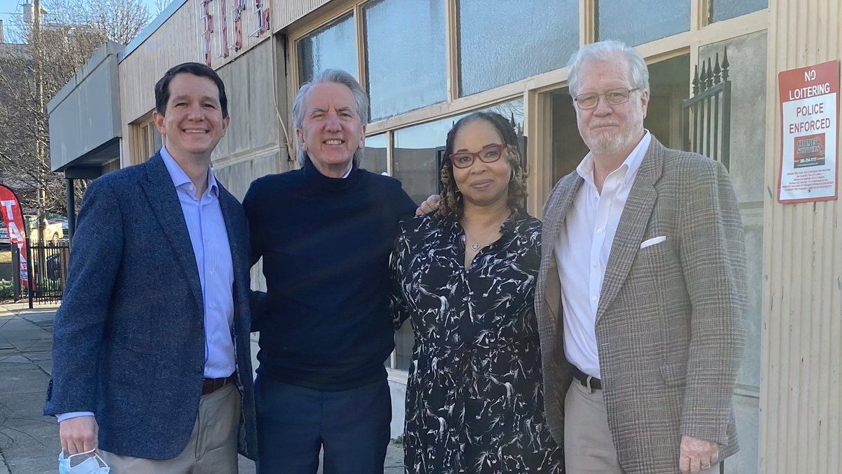 POST-FIFE'S FEED: Business leader Danny McKinney, Birmingham Sister City Director Corlette Stewart Burns and Marty Connors with the author in Birmingham, AL