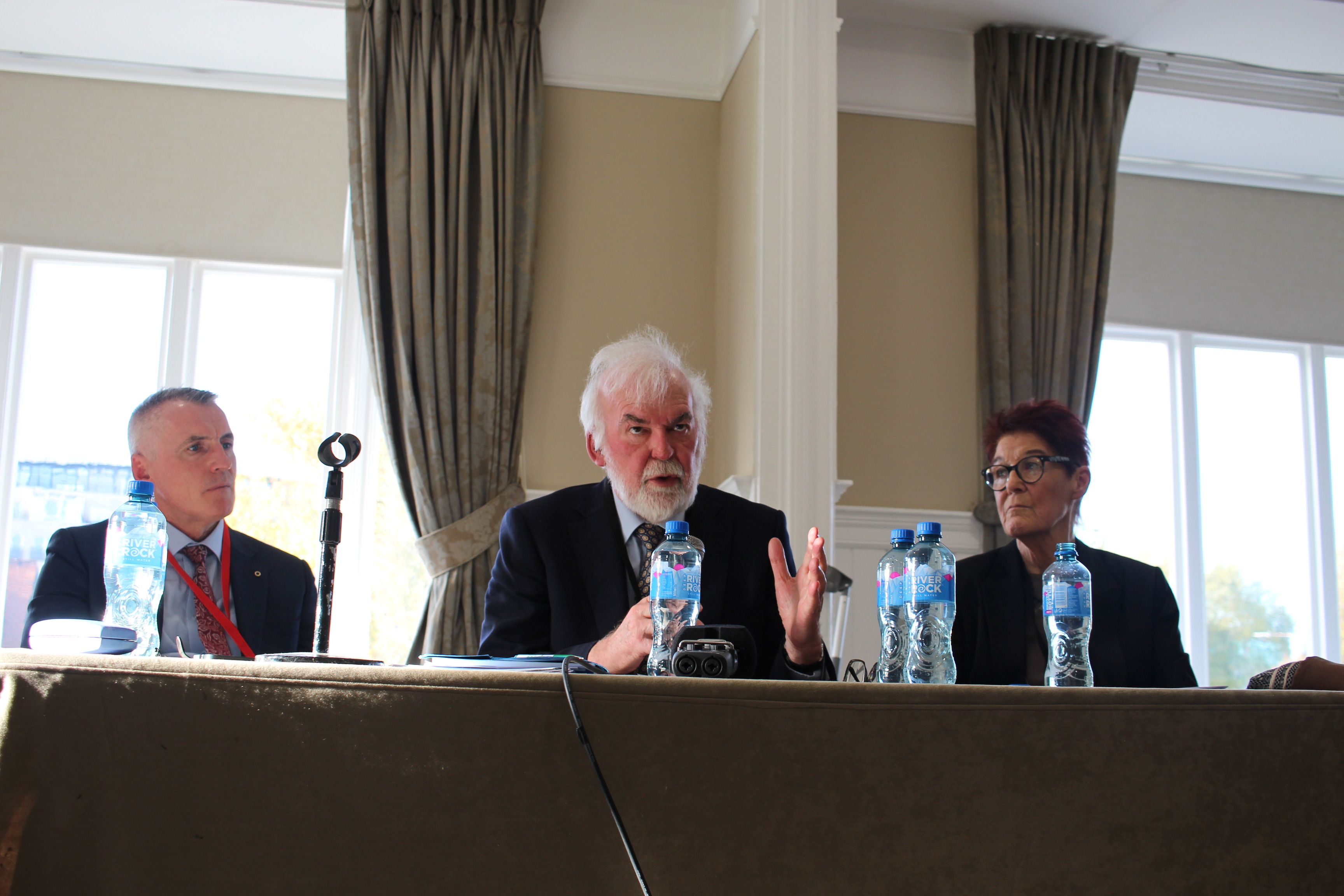 Declan Kearney, Tom Arnold and Ailbhe Smyth speaking during one of the fringe discussions at the Sinn Féin Ard Fheis,