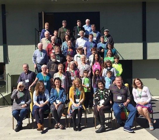 Irish language students at the immersion weekend in the United Irish Cultural Center in San Francisco a few years ago before Covid.  