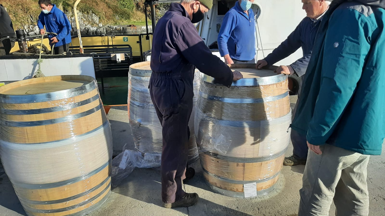 Casks being prepared for shipping.