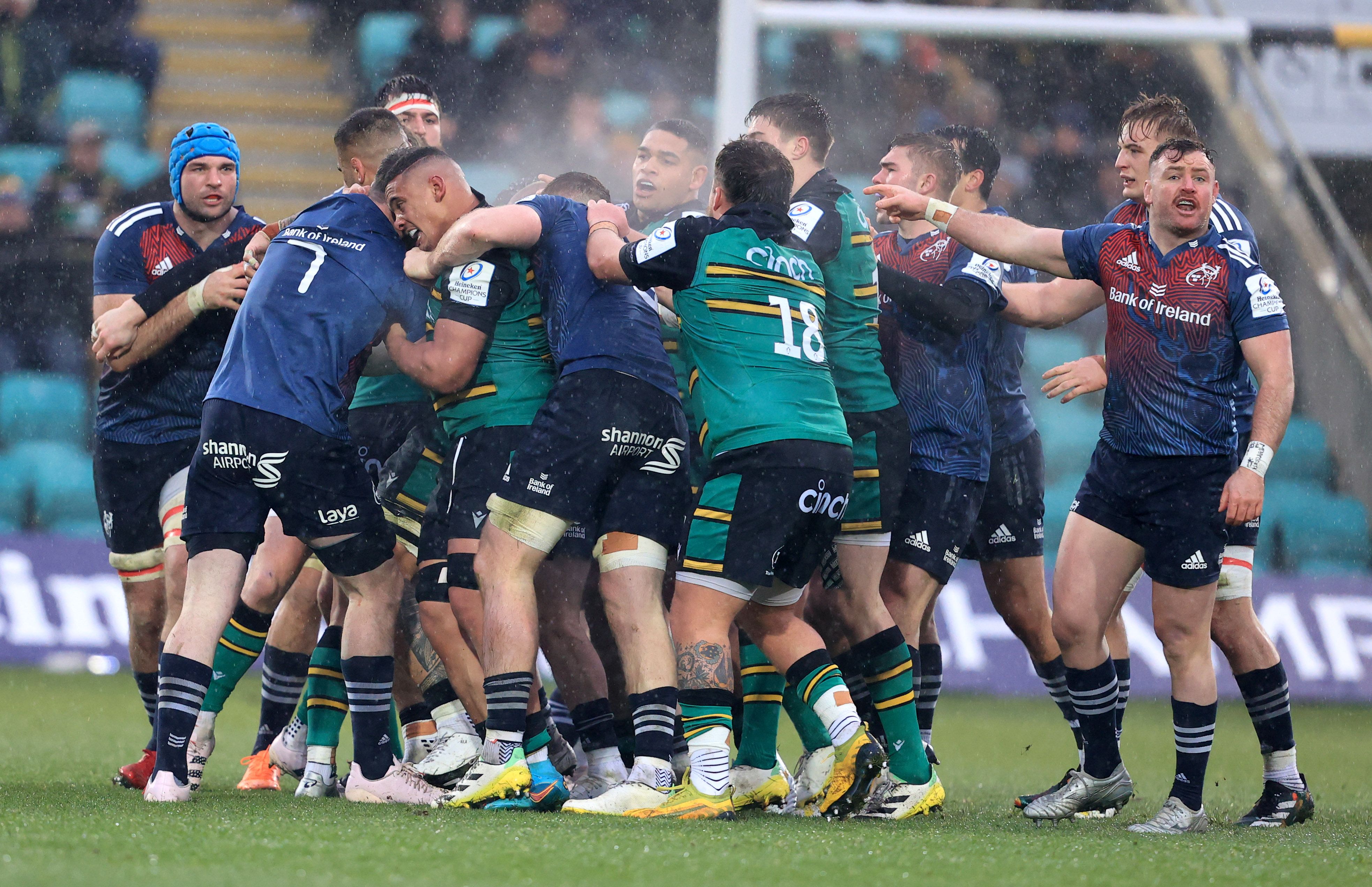 A melee breaks out between Northampton Saints vs Munster at the Cinch Stadium, Franklin's Gardens, Northampton. INPHO/DAN SHERIDAN
