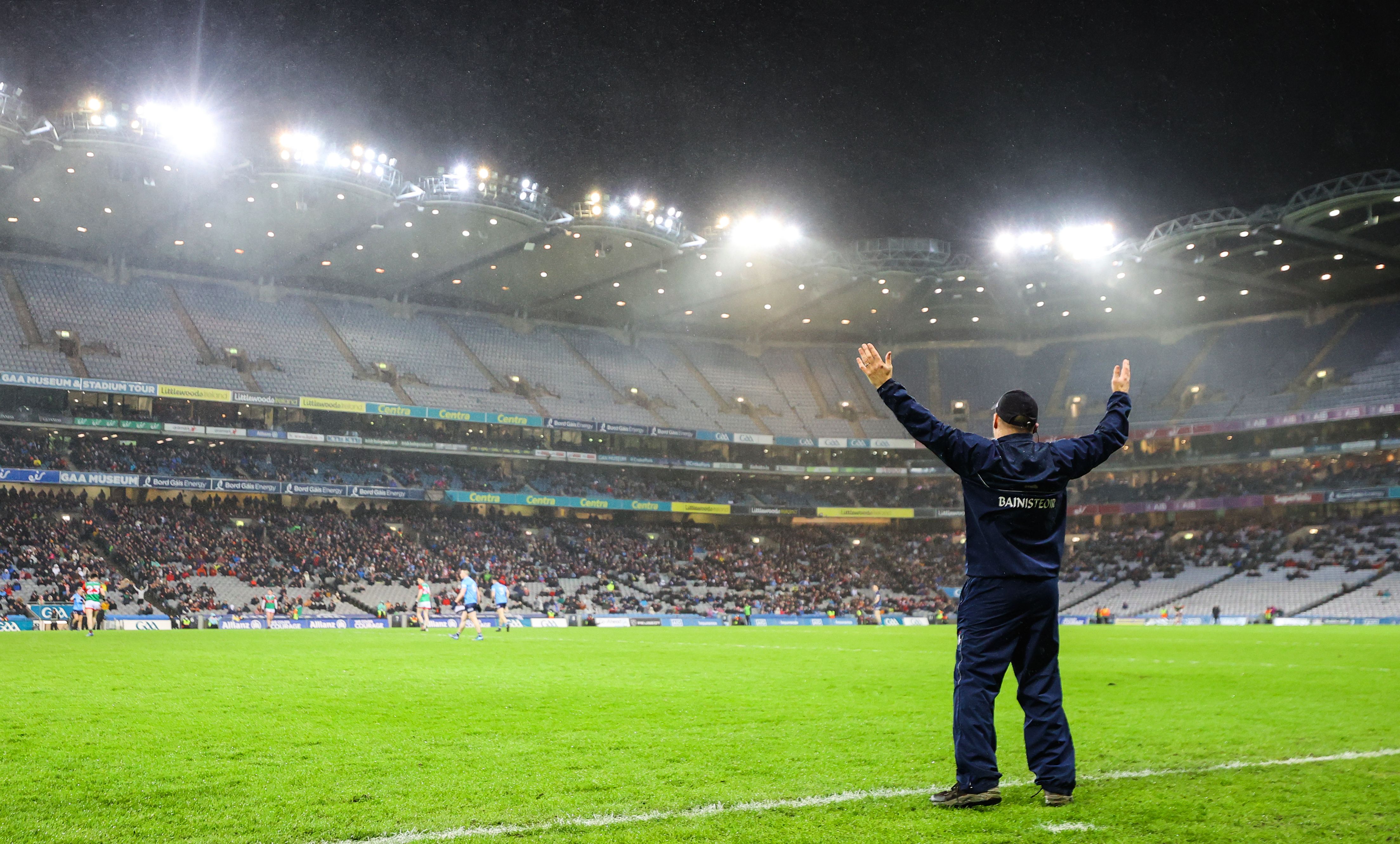 Dublin manager Dessie Farrell reacts in frustration late in the game against Mayo at Croke Park. INPHO/JAMES CROMBIE