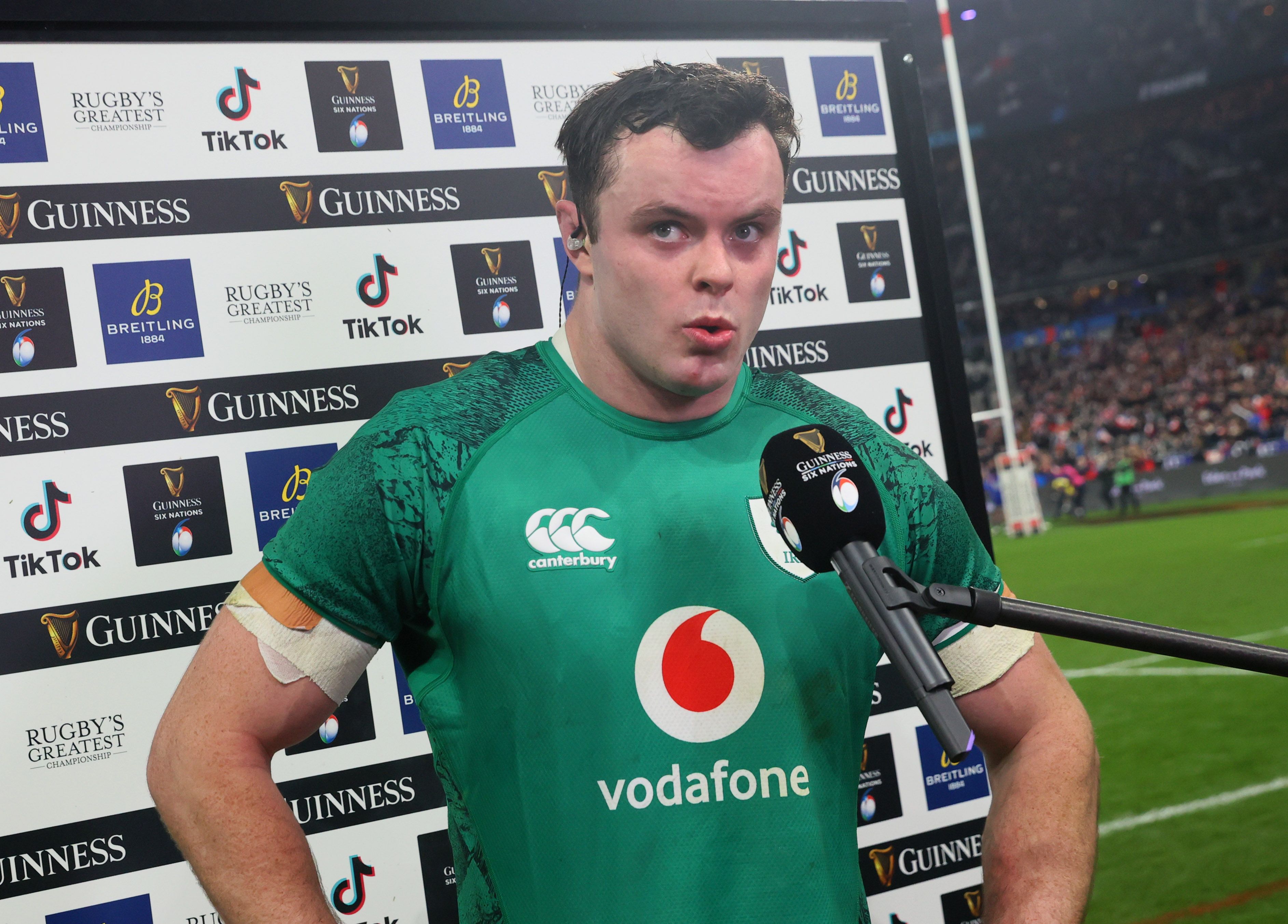 Ireland's captain James Ryan speaking after the match INPHO/BILLY STICKLAND