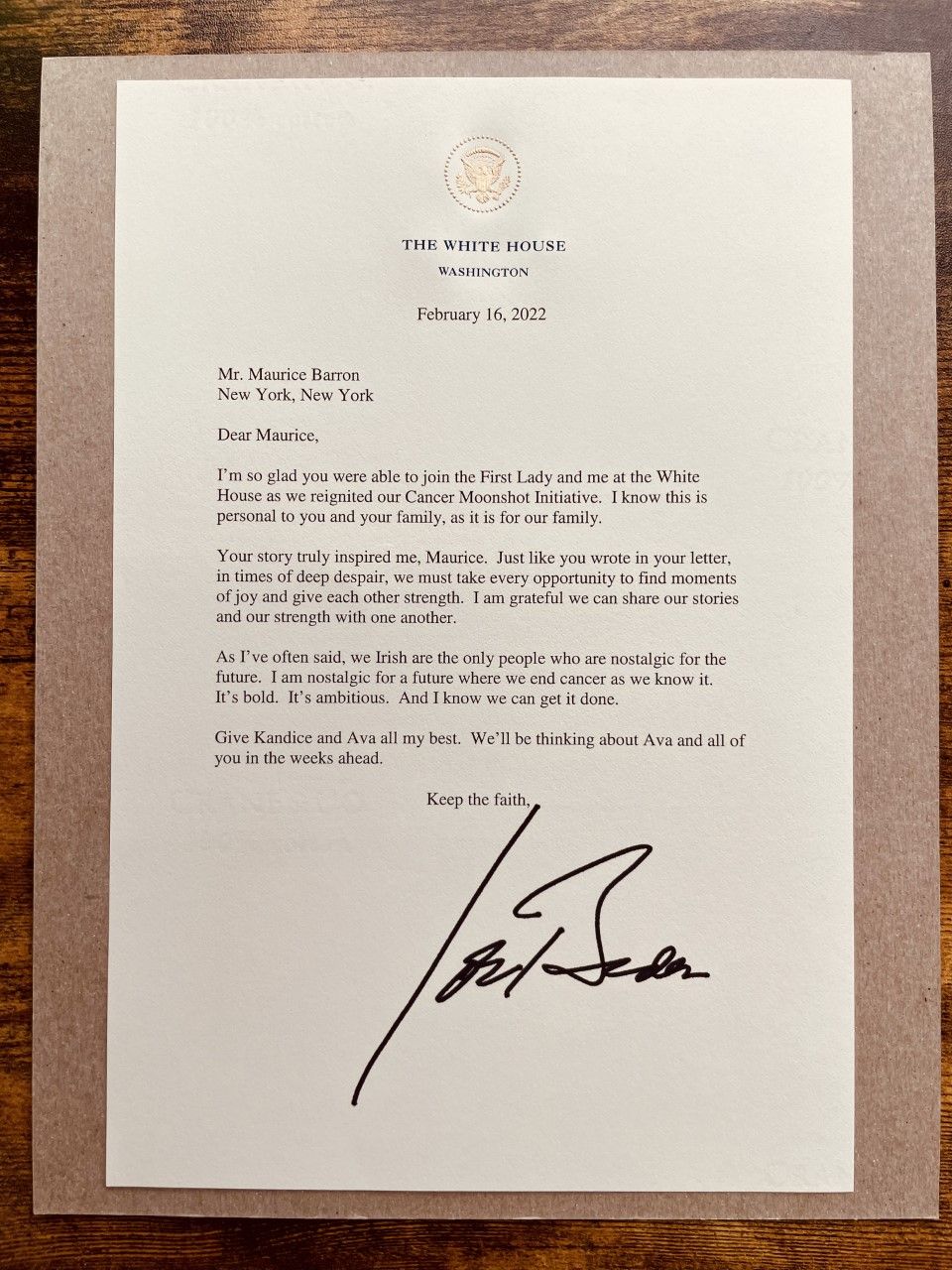 The letter from President Biden.