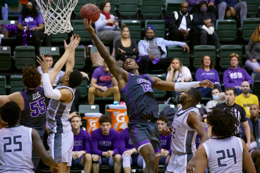 Aidan Igiehon of Grand Canyon University brings down a rebound in last week's game with Chicago State.  PHOTO: DAVID KADLUBOWSKI