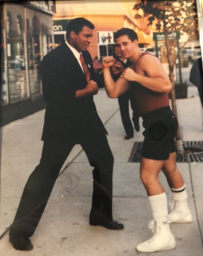 CHEEKY CHALLENGE: The Greatest shadow boxes the young "Pickle"