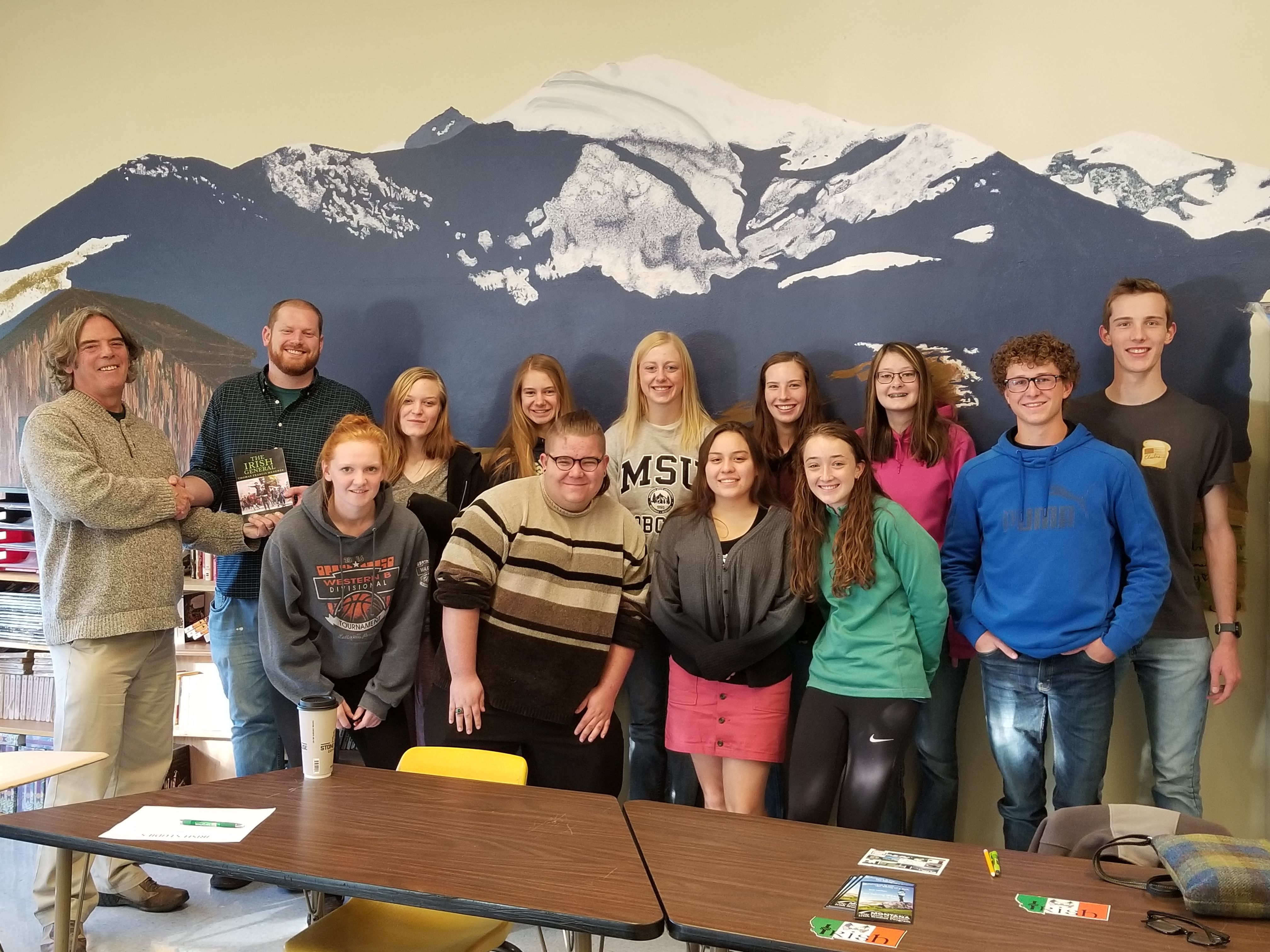 REACHING OUT: Traolach Ó Ríordáin with students from Deerlodge High School
