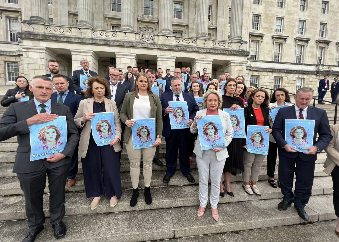 Remembering Shireen Abu Akleh outside Stormont.