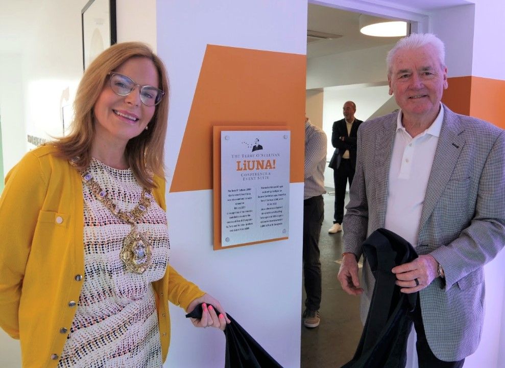 Mayor of Belfast Tina Black with Terry O'Sullivan.