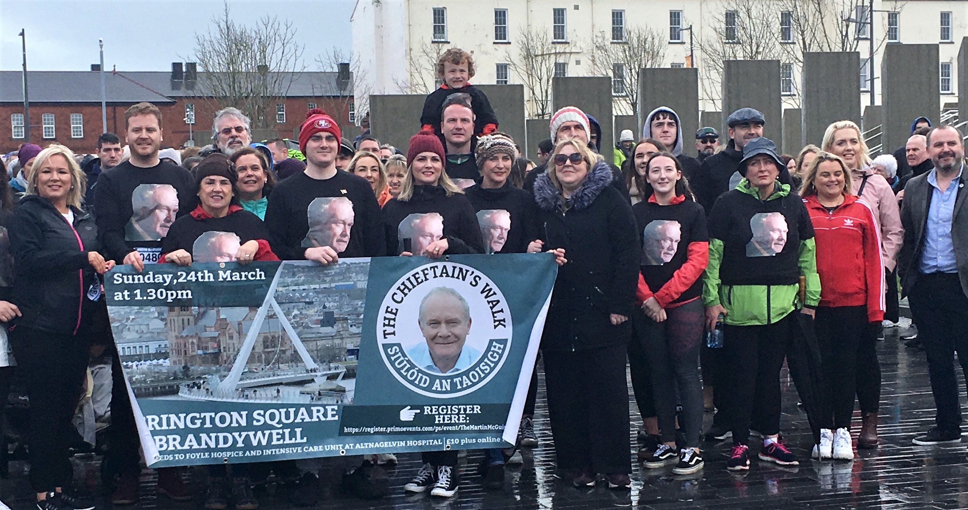 Gathering for the Chieftain's Walk in Derry.