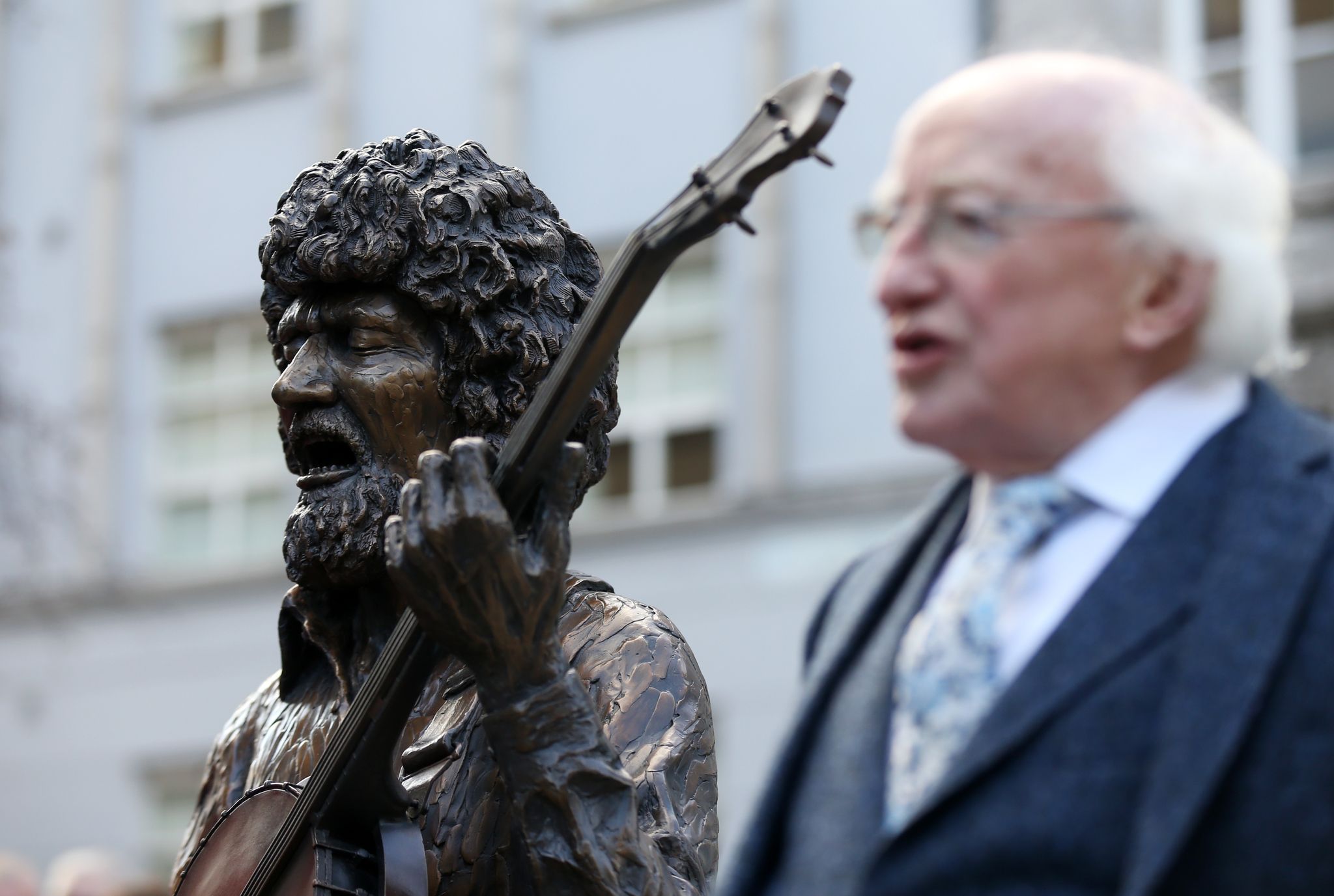 President Michael D Higgins at the launch of John Coll’s Sculpture of Luke Kelly in South King Street, Dublin. Photo by Sam Boal/RollingNews.ie.