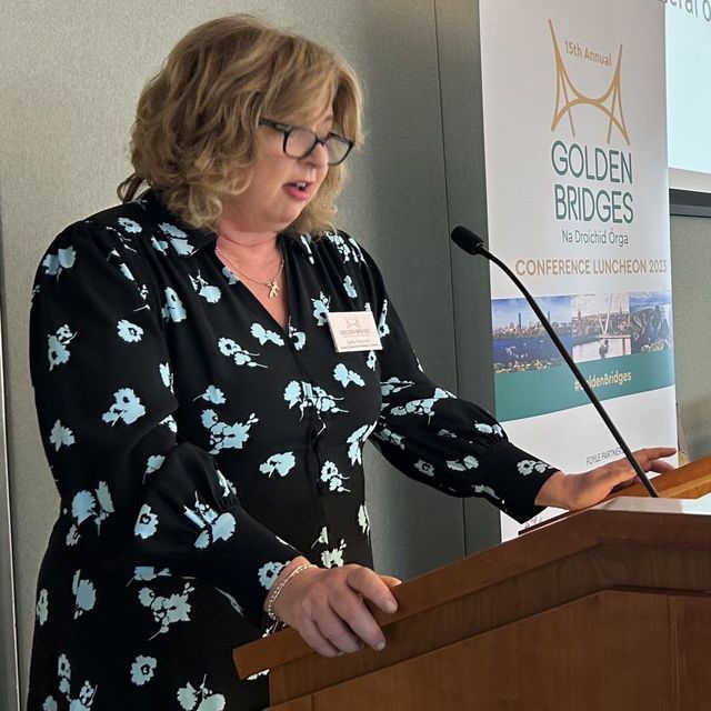 TRANSATLANTIC BRIDGE-BUILDING: Síghle FitzGerald, Consul General of Ireland in Boston addresses Friday's Golden Bridges Conference in Boston
