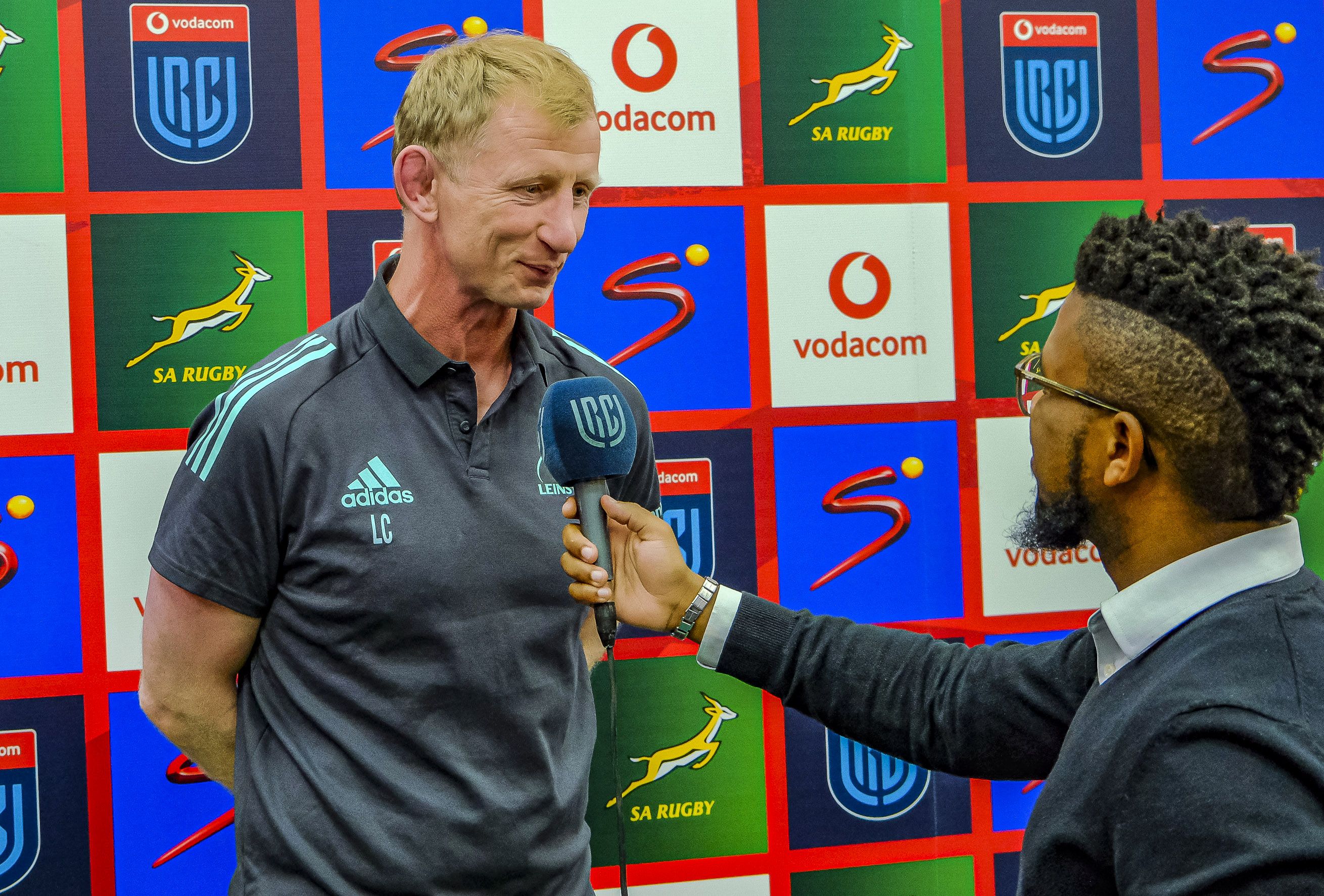 Leinster coach Leo Cullen being interviewed before the game in South Africa.  INPHO/STEVE HAAG SPORTS/DEON VAN DER MERWE