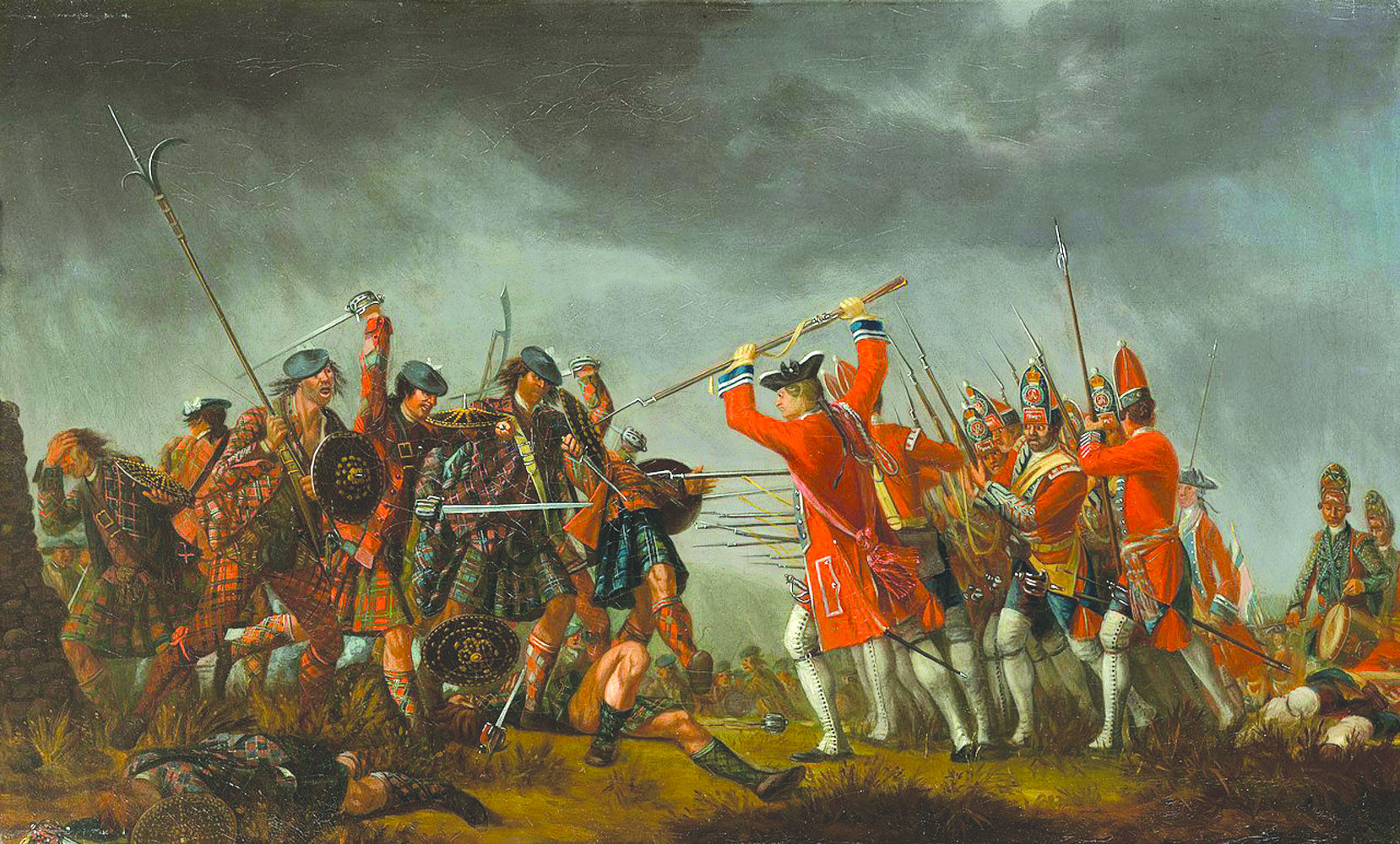 The Scottish clans charging the British lines at Culloden. Painting by David Morier.