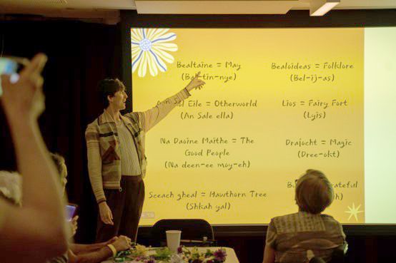 Joseph Jones teaching his ‘Creating a Bealtaine Flower Wreath to keep the Fairies at Ease’ workshop
