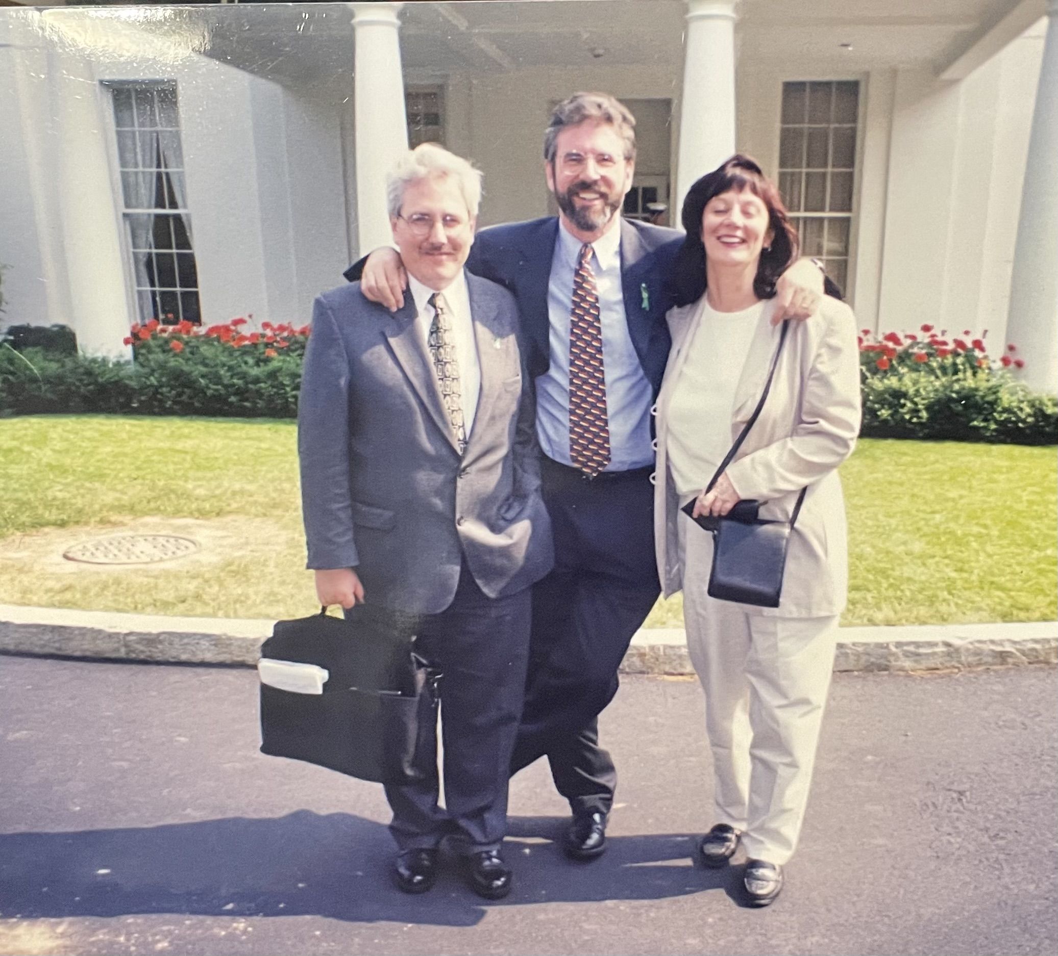 At the White House in May, 1998 Richard McAuley, Gerry Adams and Mairead Keane.