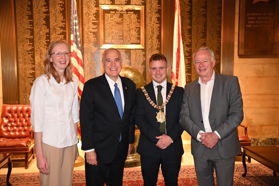 BELFAST DELEGATION: NY State Comptroller Tom DiNapoli with Frances Murray, Economic Dev Officer at Belfast City Council, Lord Mayor Ryan Murphy and Council CEO John Walsh