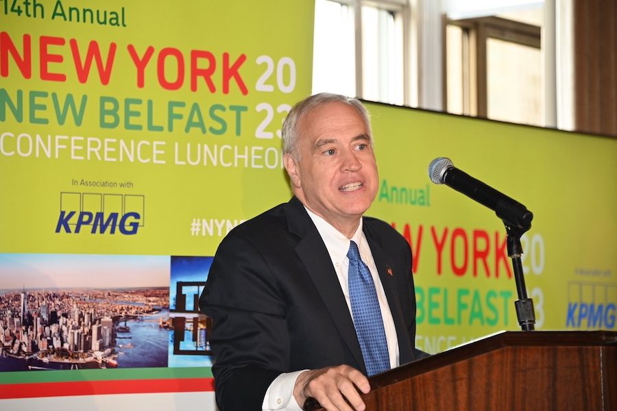 FUNDS' SIGNAL: Comptroller Tom DiNapoli addresses the 14th annual New York-New Belfast gathering