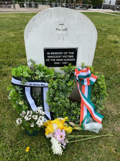A marker on the mass grave of Irish Famine victims who died at the Quarantine Hospital.