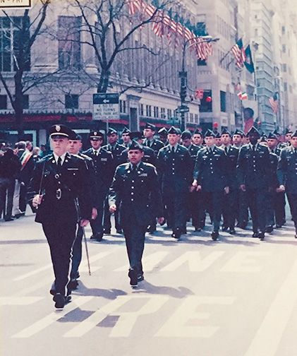 Leading the 2nd battalion of Xavier High School's Army JROTC regiment - Saint Patrick's Day Parade. March 2003