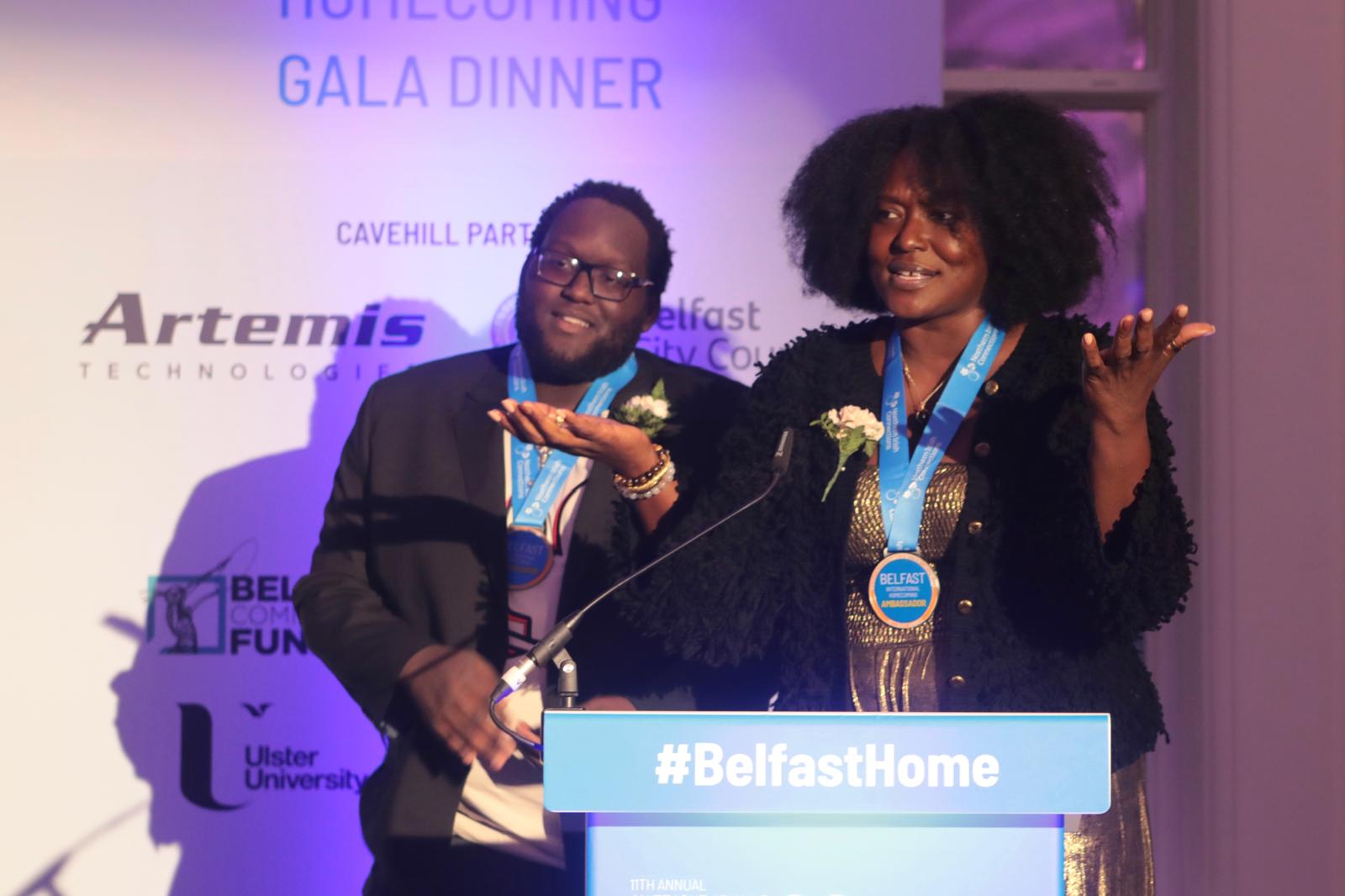 'CITY OF REFUGE': Zeneta Everhart with son Zaire addressing the Belfast International Homecoming gala on Thursday 24 October