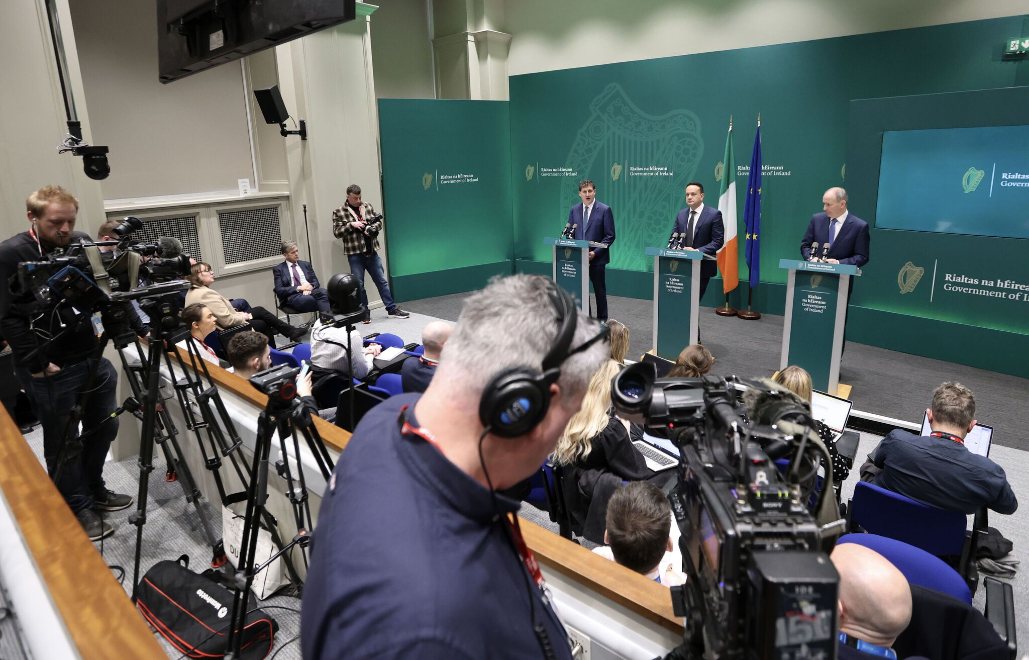 TROIKA: Launching the Shared Island investment program last month were Irish Government leaders Leo Varadkar, Micheál Martin and Eamon Ryan. Pic: Rollingnews.ie