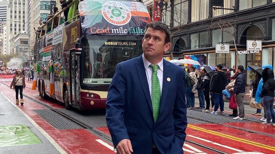 ALL ABOARD! Liam Reidy at last year's San Fran St Pat's parade