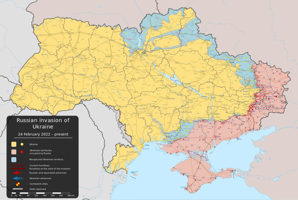 Ukraine and the Russian occupied portion of the country.