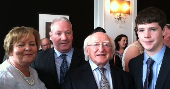 Josie and Cyril Regan, President Higgins, and David Regan