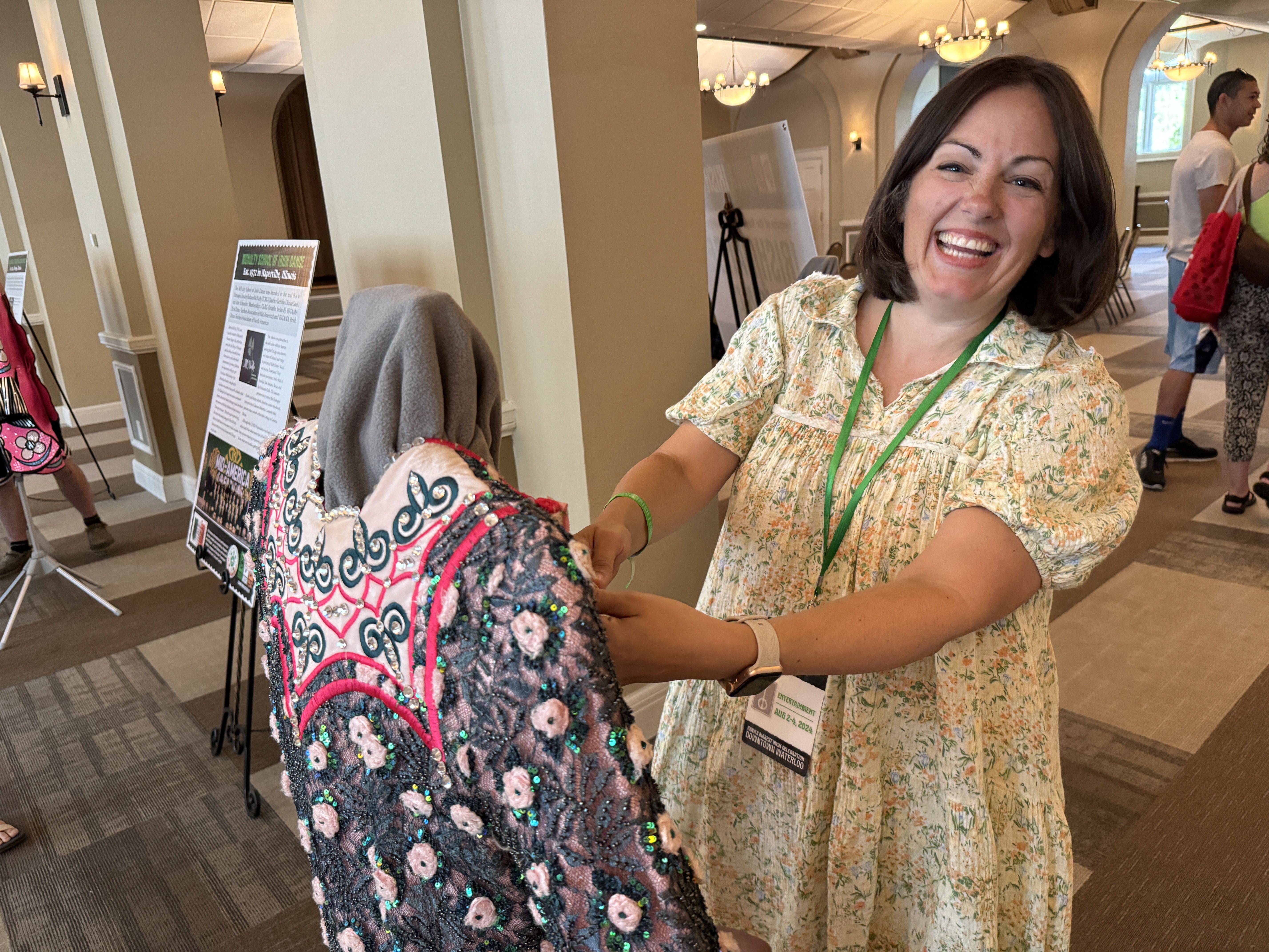 CÉILÍ HOUSE: Iowa Irish dance teacher Kelly Schulte putting the finishing touches to the Keepers' exhibition