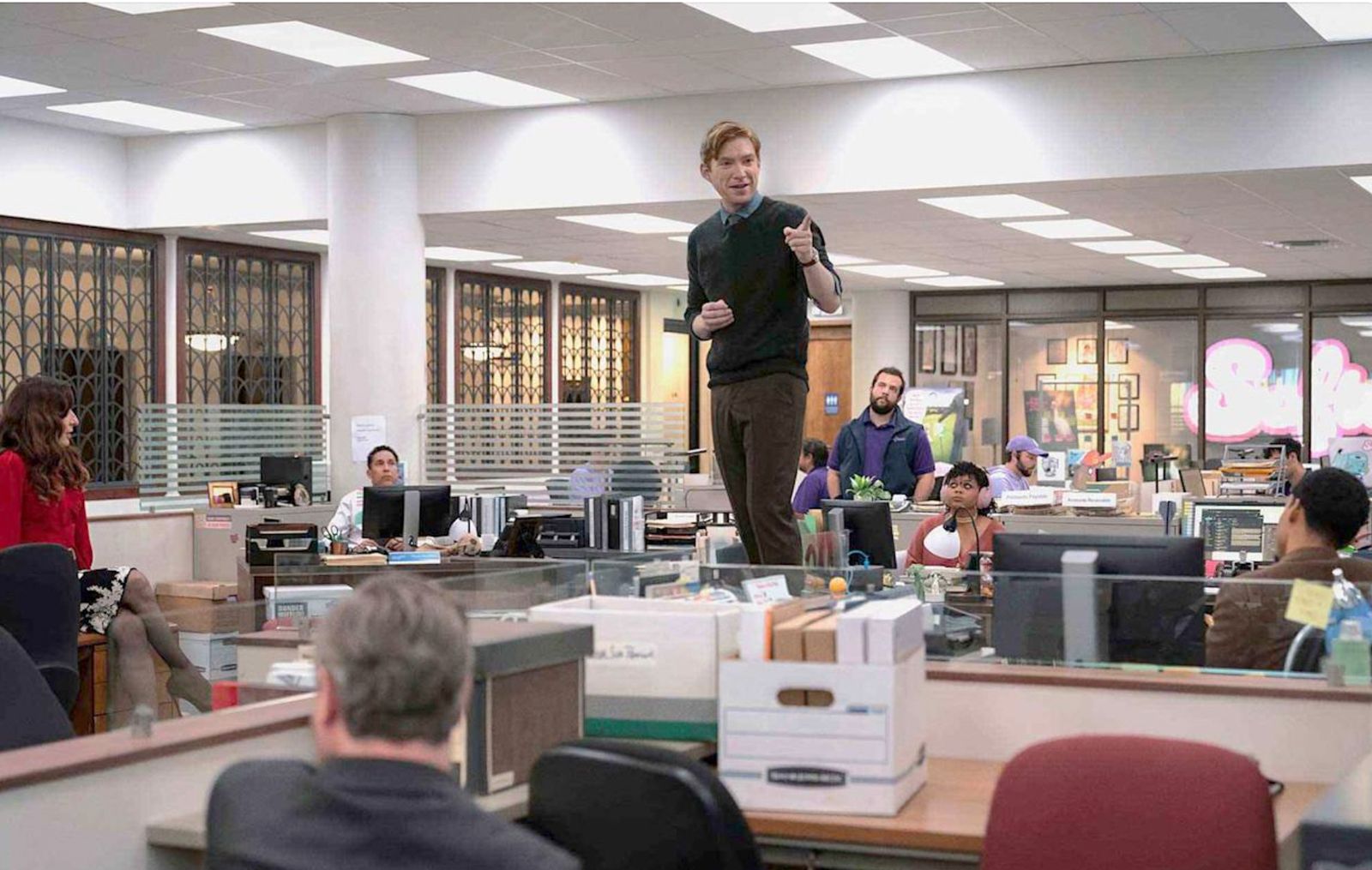 Editor Gleeson rallying his troops.  Photo by Aaron Epstein/Peacock.