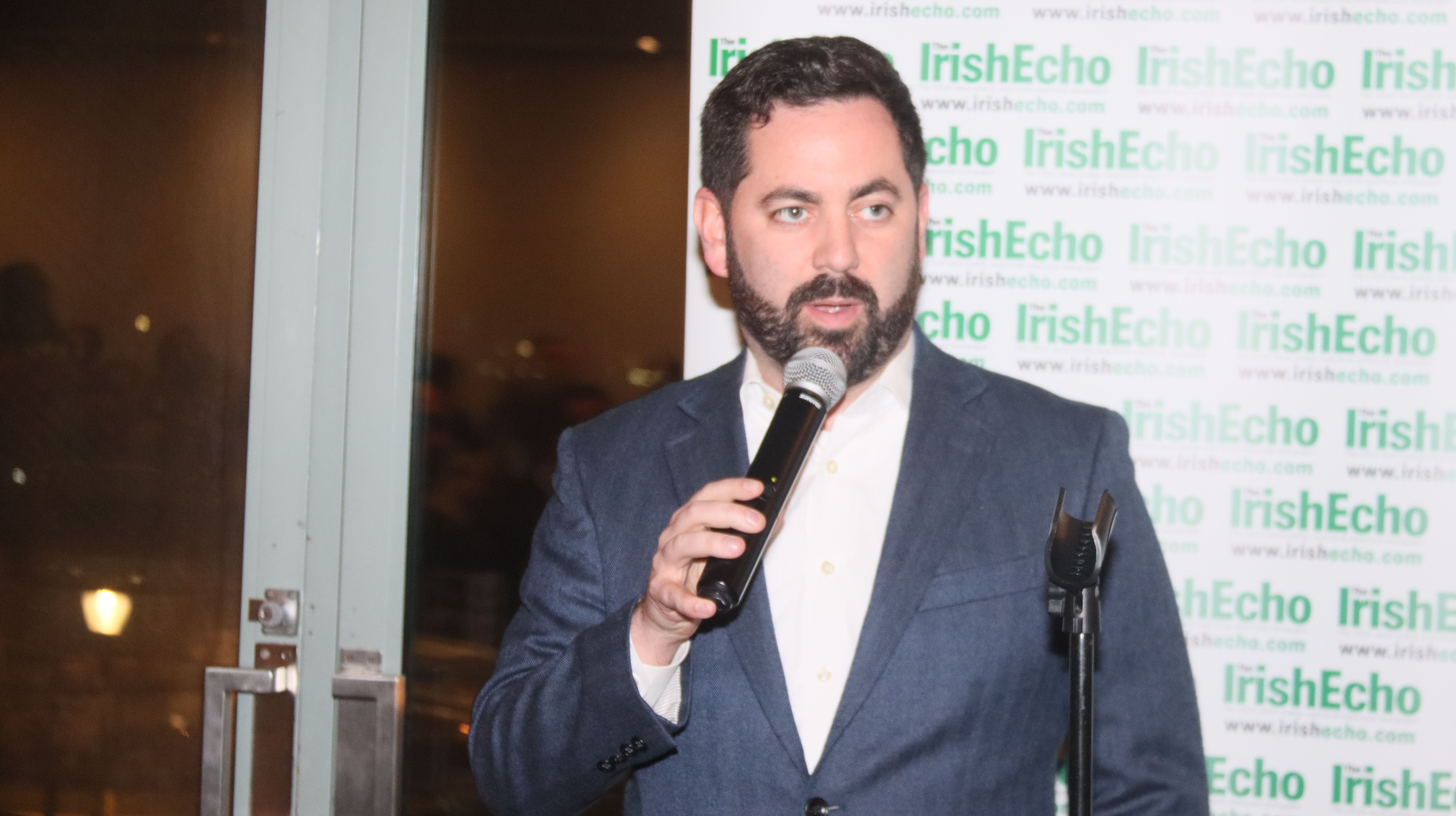 EYE ON GOVERNOR'S MANSION: Rep. Mike Lawler addressing the Irish Law & Order gala