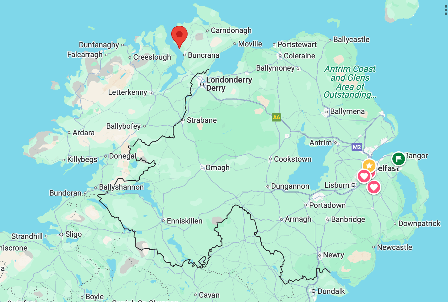 ROOTS: Sean O'Brien traces his roots to Linsfort, just north off Buncrana in Co. Donegal (pinned on map)