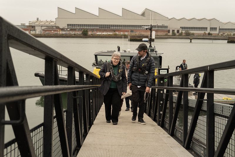 AHOY: Liz Breadon, President of Boston City Council with Artemis electric ferry co-founder David Tyler after tour of Belfast Harbour on an Artemis vessel
