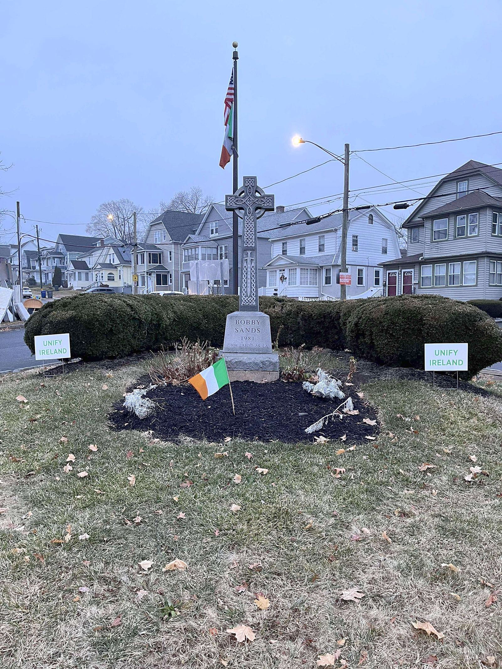 The monument at Bobby Sands Circle, Hartford, Connecticut
