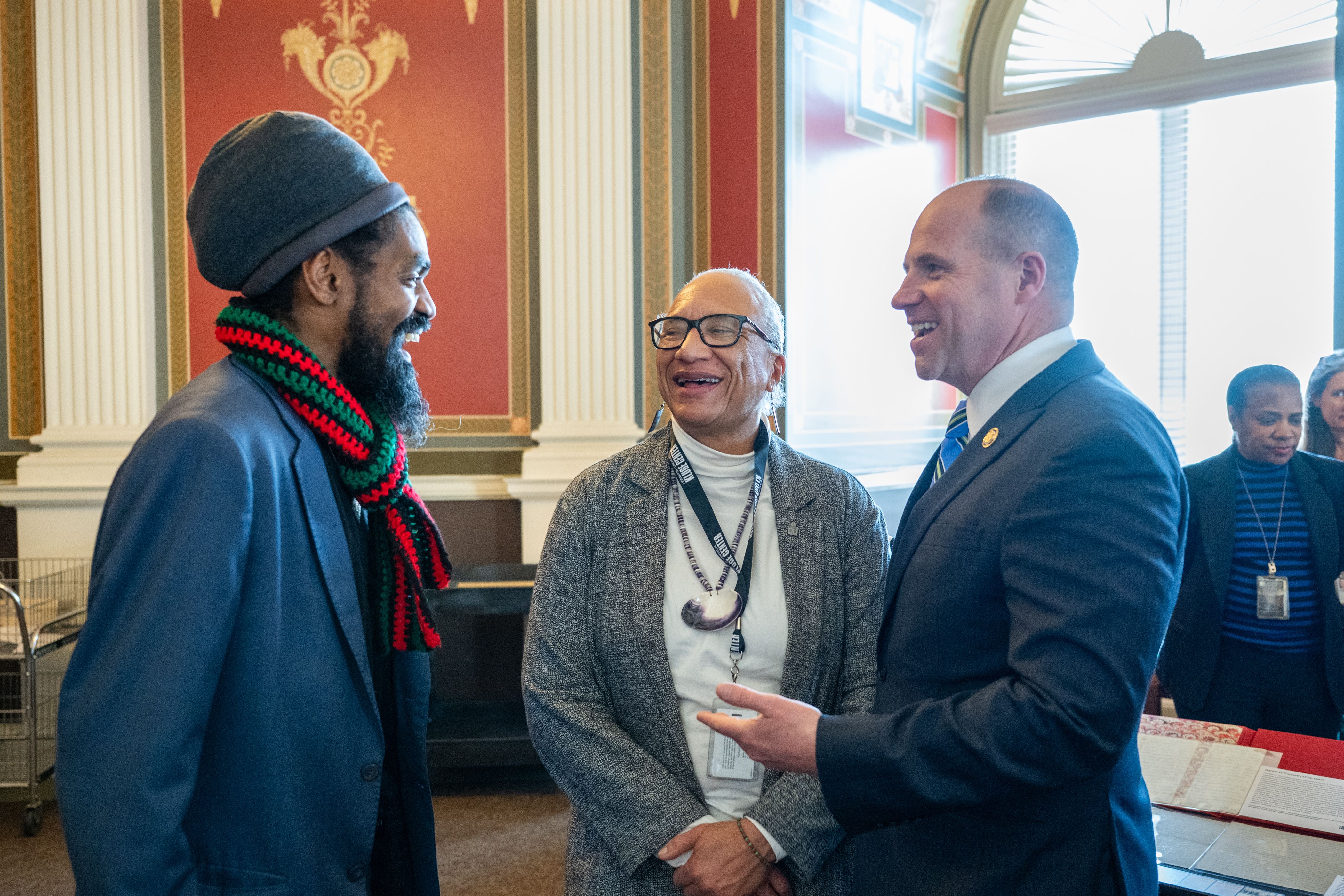 SHARED HERITAGE: Jomo Akono, Dr. Joanne Braxton and Congressman Kennedy at the opening of the Frederick Douglass exhibition 