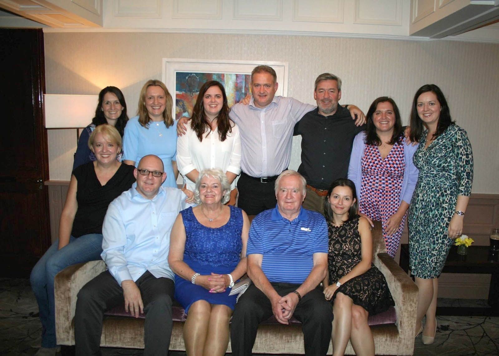Joe in front first row left, next to mom Maureen,, dad Seamus, and Joe's wife Ela sitting on the  right in front