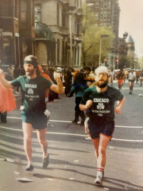 Rich Kelly and Tommy (right),at the Boston Marathon 1981