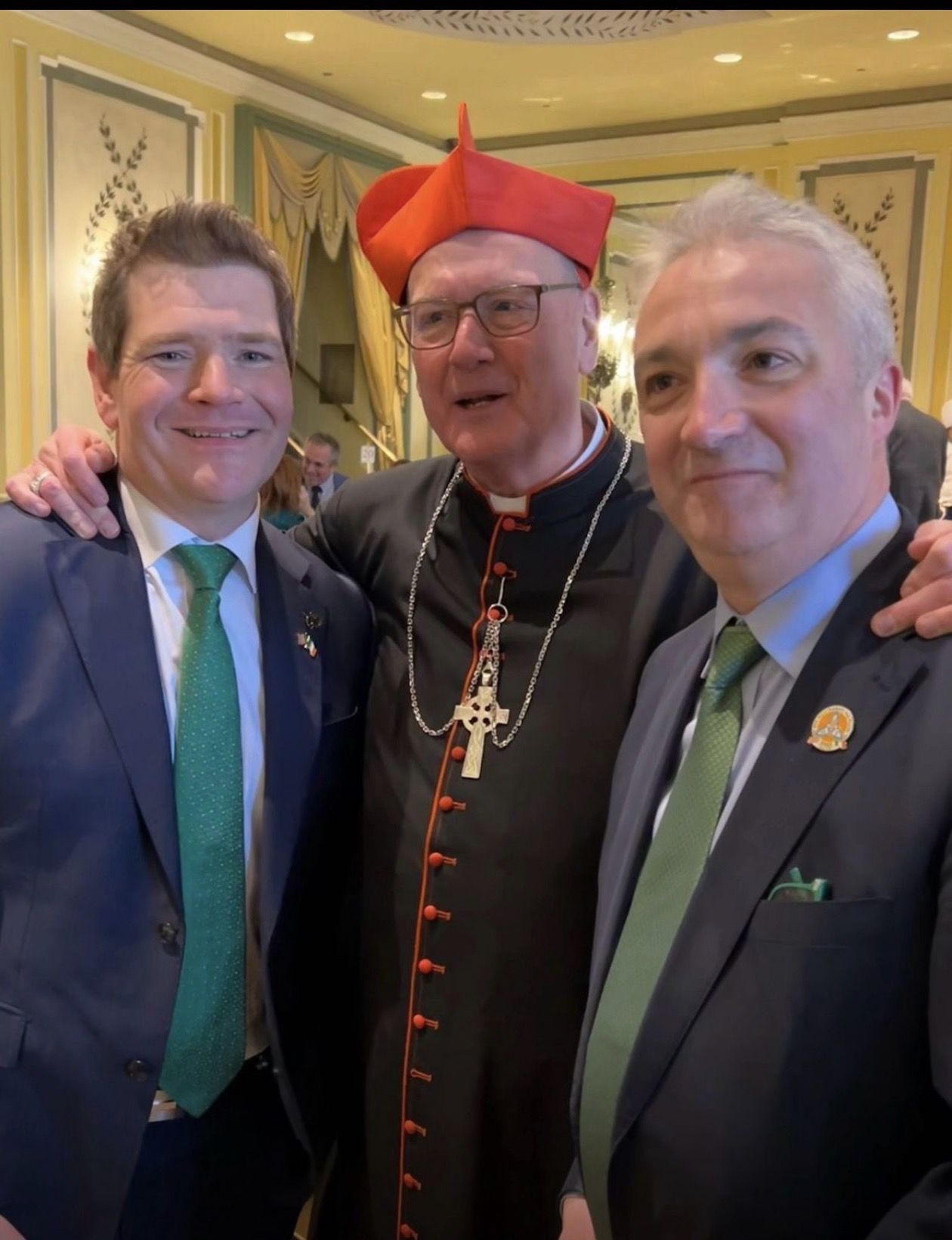 The recently-retired Cardinal Dolan with Minister Burke and Consul General Gerald Angley