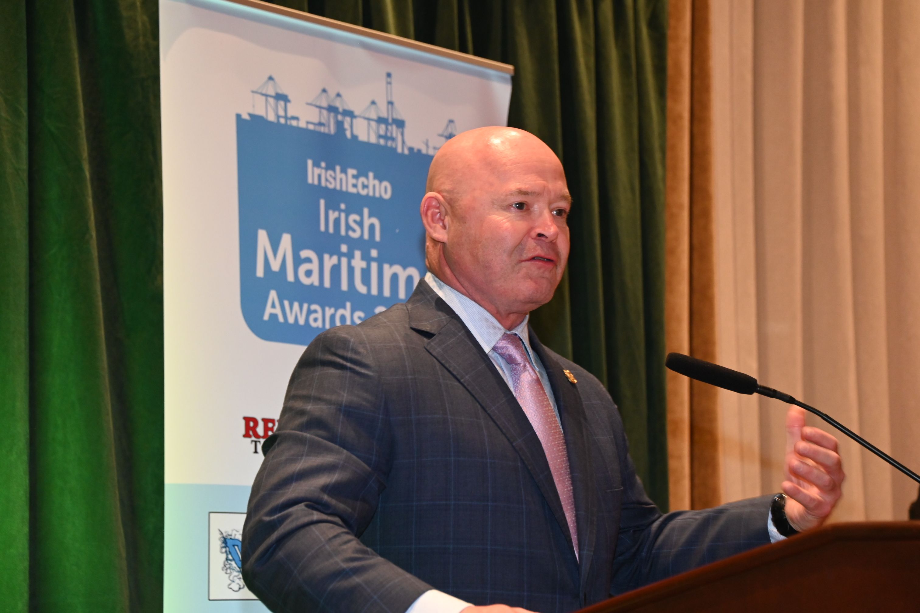 COOPERATION: Teamsters' Leader Sean O'Brien addressing the Irish Maritime Awards. Pic: Fred Nye.