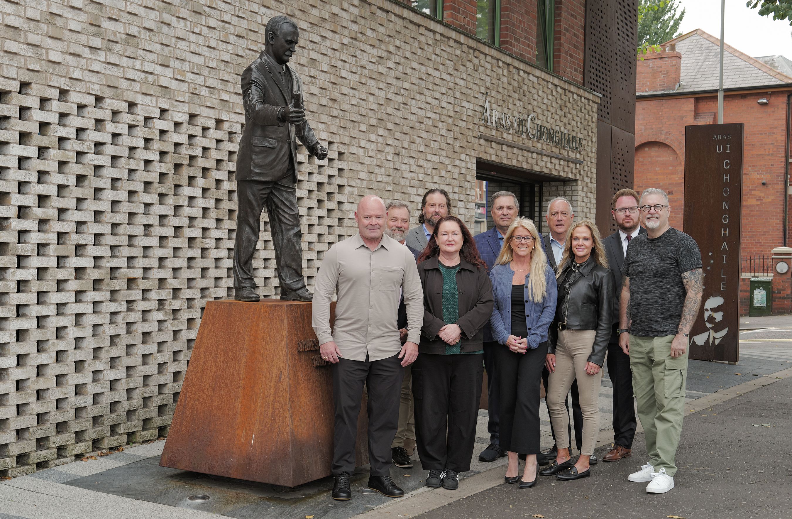 'SPIRIT OF 1916': The Teamsters delegation which met SIPTU outside the James Connolly Centre/Áras Uí Chonghaile in West Belfast