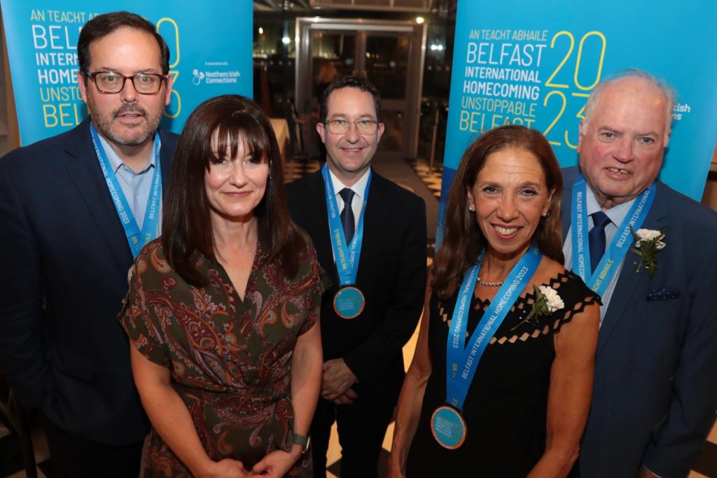 BOOSTER: Bill Cox, right, with fellow-2023 Belfast Ambassador Medal recipients, Brian Moran of NJ, Alan Foreman of B-Secur and Assemblywoman Amy Paulin of NY. Pesenting was Kerrie Sweeney of Maritime Belfast.