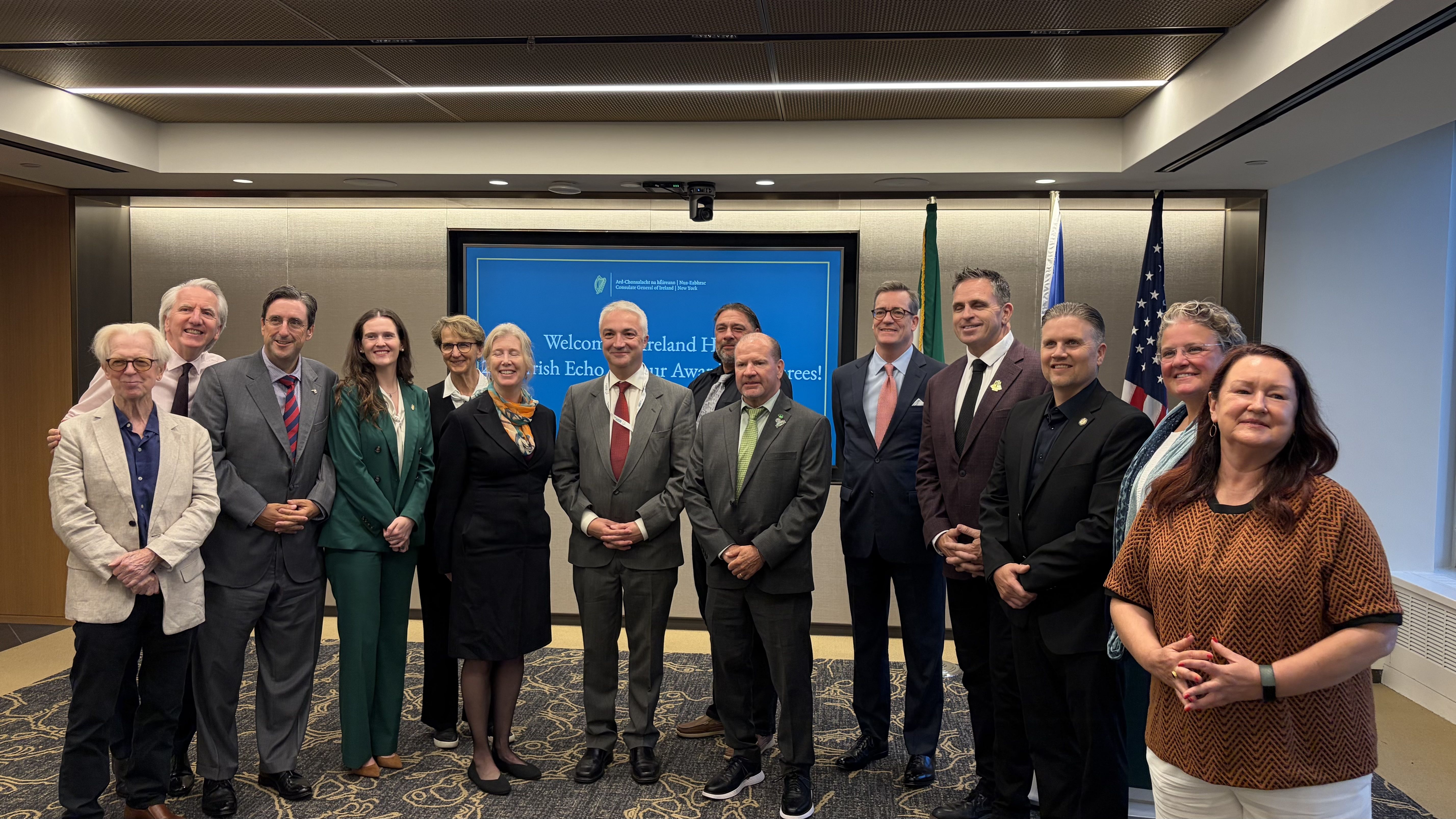TRANSATLANTIC COOPERATION: Gerald Angley, Consul General of Ireland, hosted honorees and Ethel Buckley of SIPTU for a Roundtable in the Consulate before the gala awards