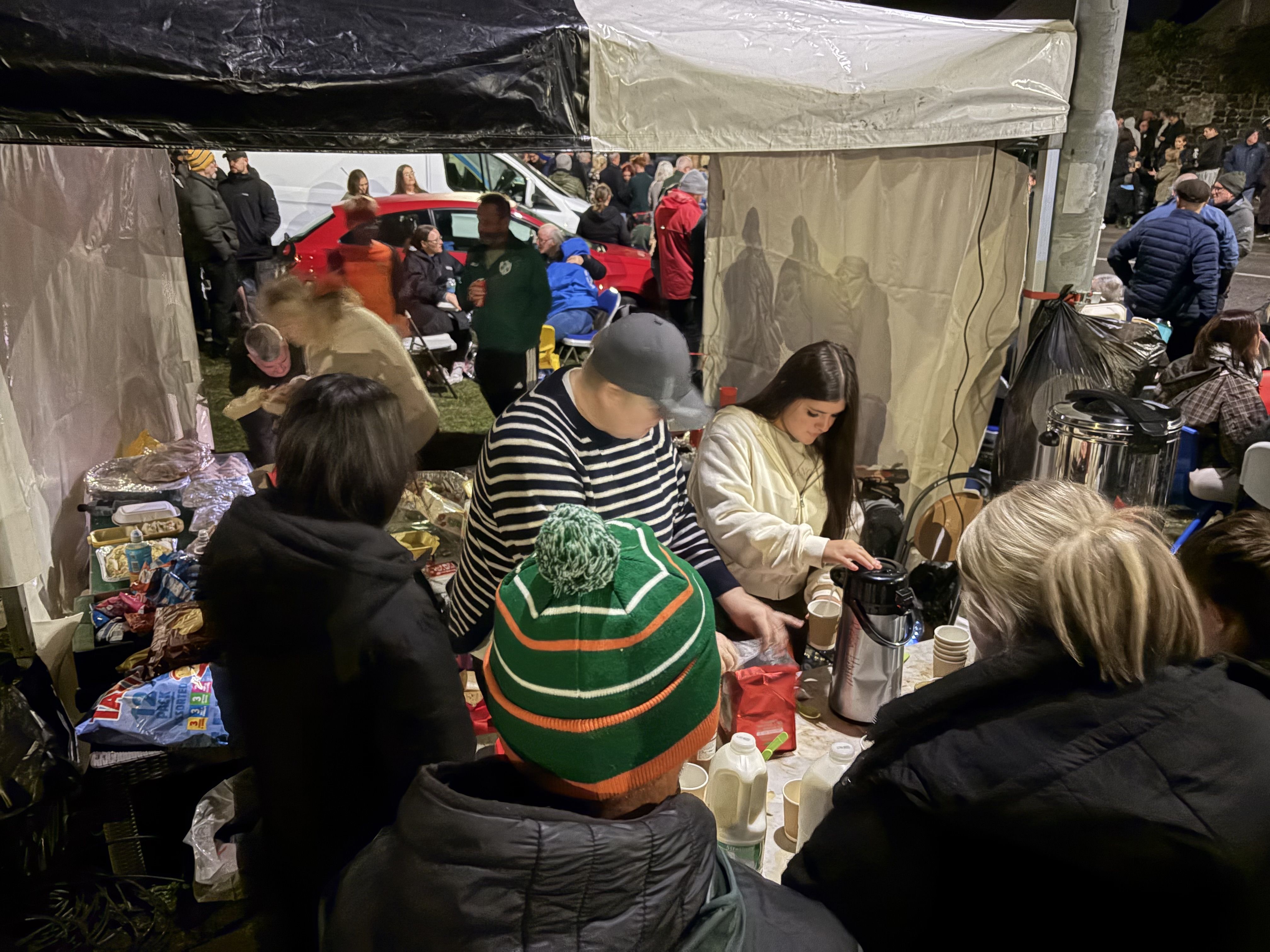 'SPARTANS': A refreshment station on the Garvaghy Road was doing steady business at 9pm on Monday evening
